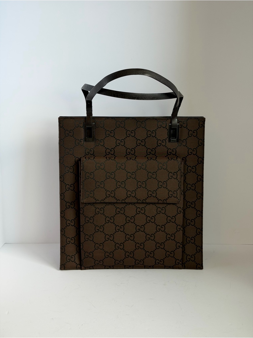 Gucci Vintage Monogram Brown Nylon Canvas Tote Bag - Picture 1 of 16